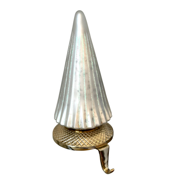 NEIMAN MARCUS Shiny Silver Tree Christmas Stocking Holder Holiday Glam Gold New - Picture 2 of 9